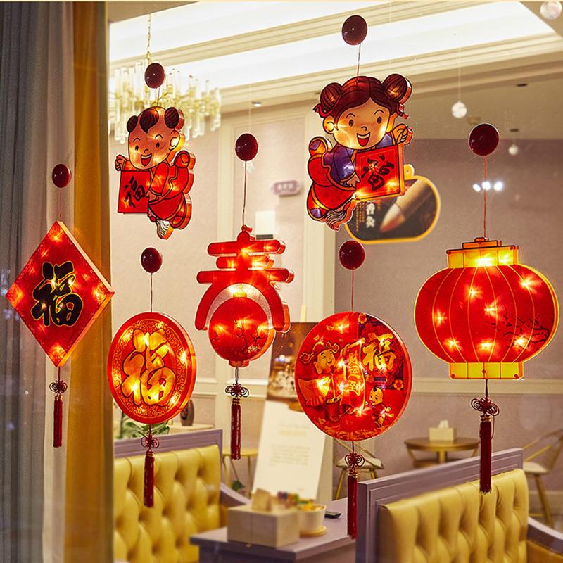 2022新款春节吸盘灯笼挂件LED福字新年装饰灯财神福娃橱窗吸盘灯