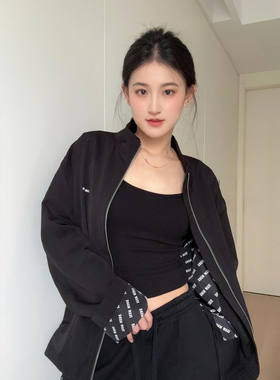 王嘉尔teamwang同款梭织里布两穿满印花夹克春秋潮牌宽松休闲立领