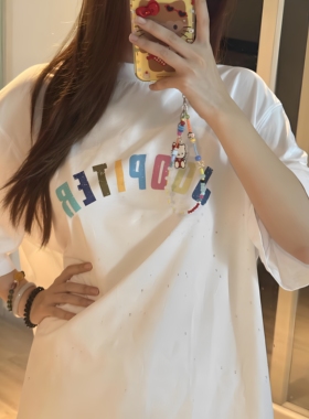 TW联名款BBC王嘉尔同款joopiyer小狗印花彩色字母宽松百搭短袖T