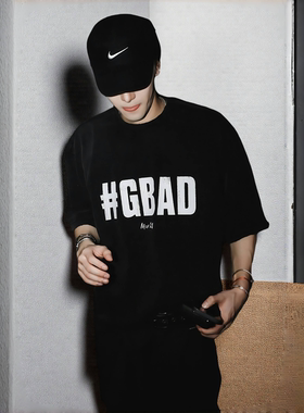 王嘉尔同款TEAMWANG生日限定GBAD做旧水洗高街复古设计短袖潮T恤