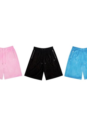 王嘉尔同款TEAMWANG绒面丝滑刺绣字母短裤丝绒高街复古简约6分裤