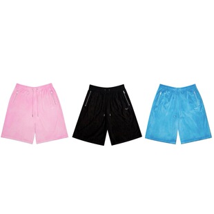 王嘉尔同款TEAMWANG绒面丝滑刺绣字母短裤丝绒高街复古简约6分裤