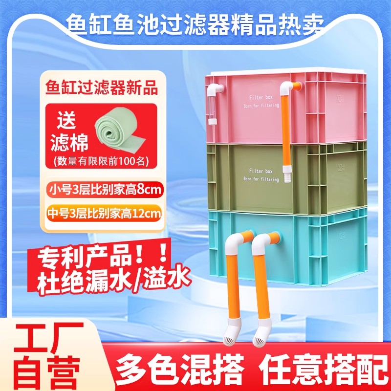 工业风周转箱过滤箱鱼缸鱼池过滤器水循环系统整套上滤滴流盒过滤