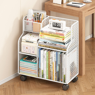 书桌小书架可移动带轮桌下置物架落地办公室靠墙推车书本收纳书柜