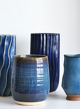 【250629】北欧外贸孤品 蓝色系个性陶瓷花瓶