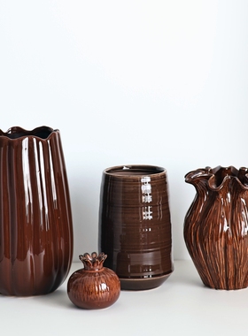 【260105】出口北欧外贸孤品油画风巧克力红花瓶花器系列