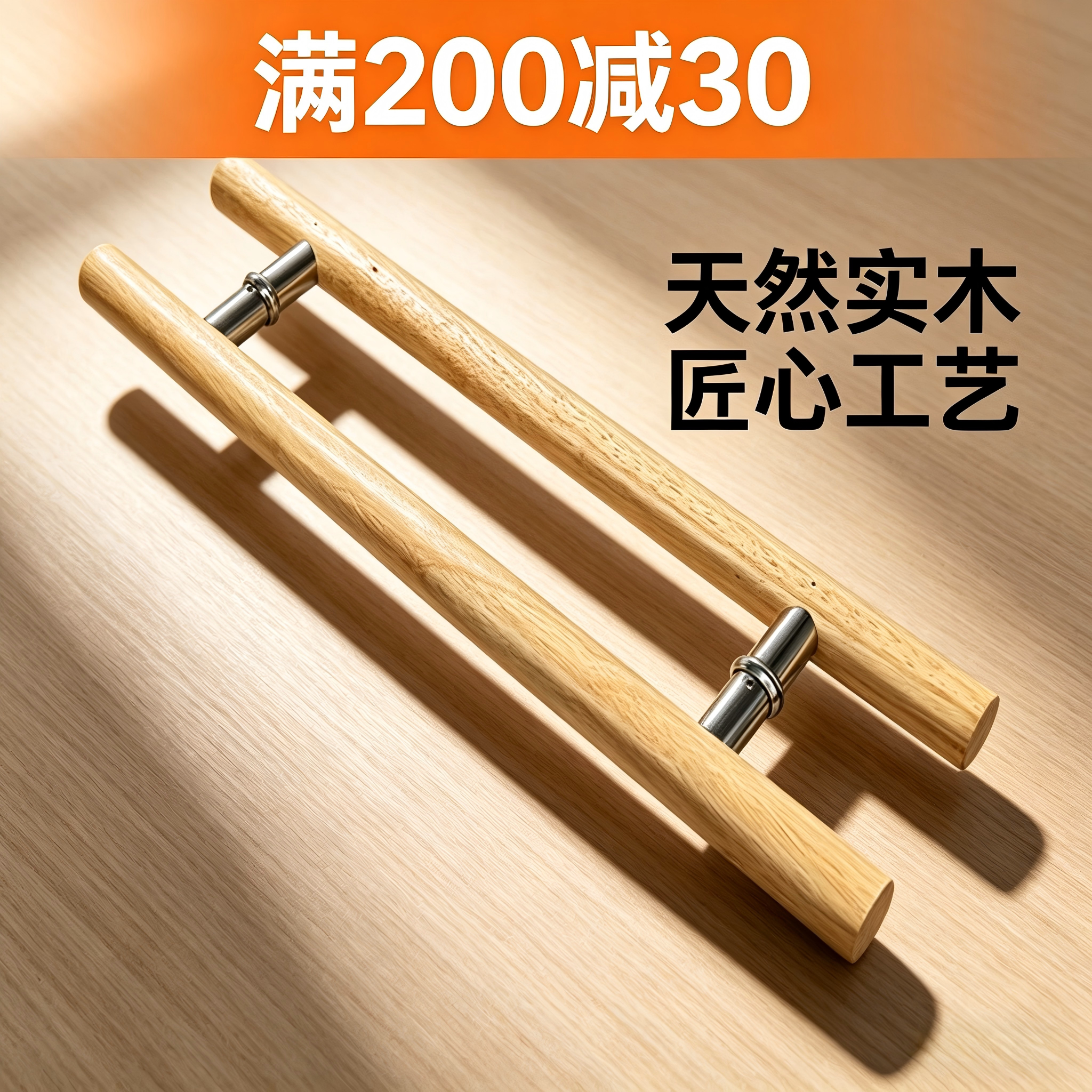 极简实木长拉手商铺民宿大门把手图片