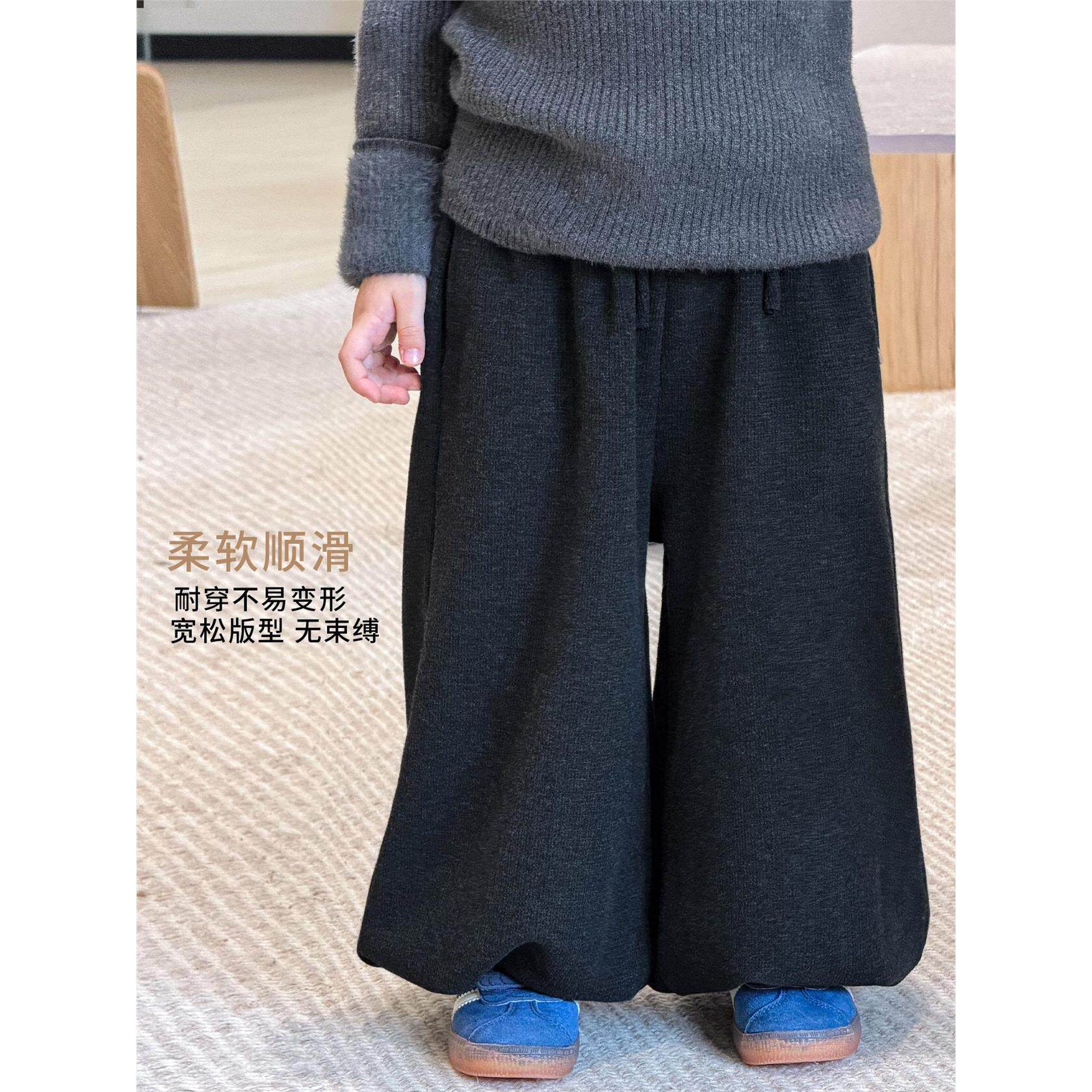 全棉【A类】10.7新款上新）女童裤子冬装加绒休闲纯色儿童束脚灯