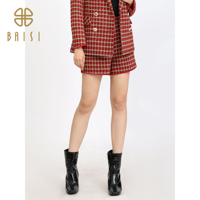 百丝/BCVOGA格子粗花呢休闲裤2024新品时尚复古显瘦高腰短裤女