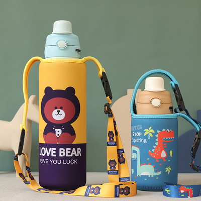 530ml和1000毫升保温杯大容量水杯卡通斜挎手提杯套防摔保护套