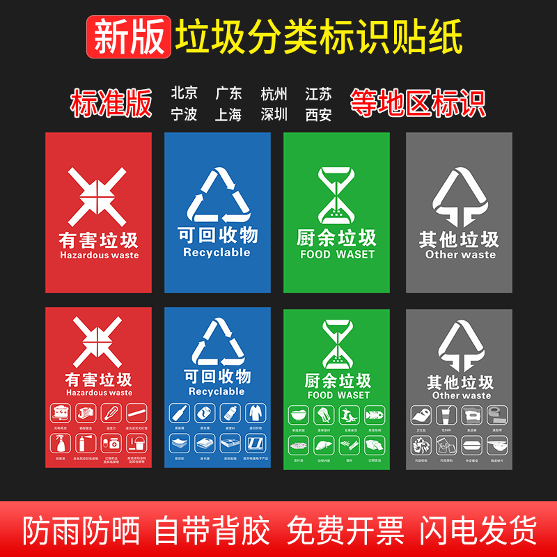 垃圾分类标识贴贴纸厨余其他