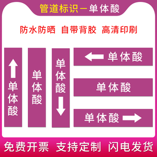 单体酸国标管道标示贴管道流向标识箭头指向流向管道贴国标工程级反光膜色环色带箭头胶带标示贴标识牌定制