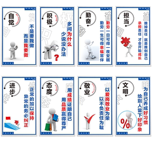 优秀员工心态标语工厂企业车间办公部门励志文化宣传牌展板工作态度敬业积极自觉担当勤奋标识提示广告牌KT板