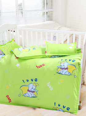 幼儿园被子三件套纯棉儿童棉花被六件套宝宝男孩米奇卡通绿色被套