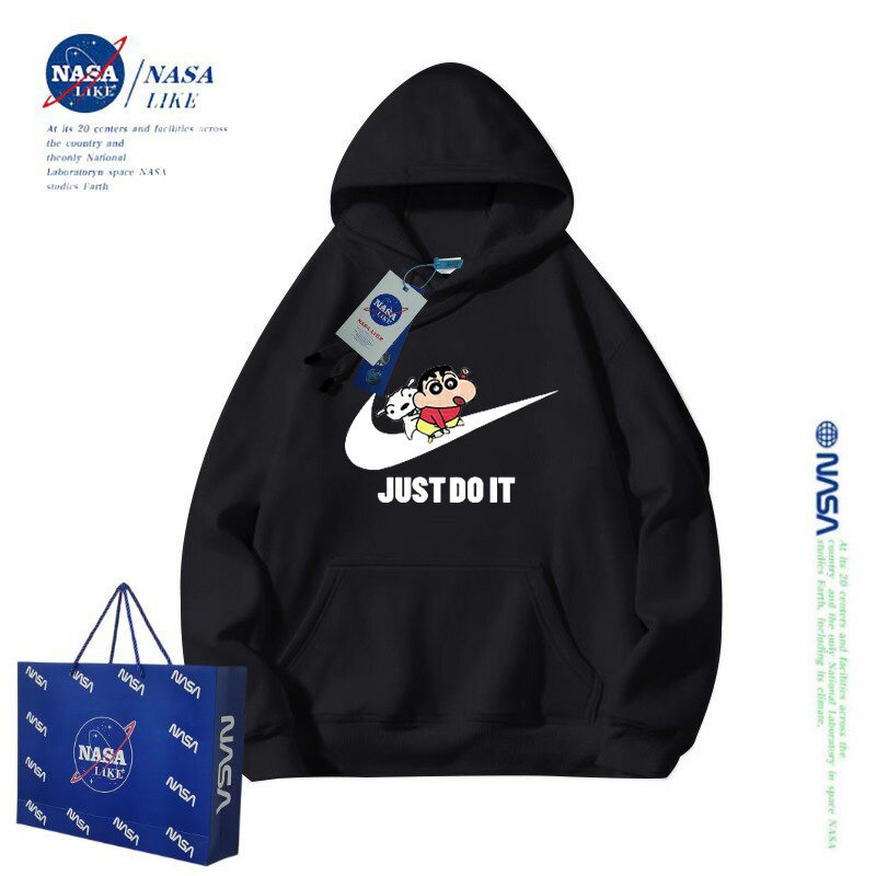 NASA联名蜡笔小新连帽卫衣男童女童秋装2025新款儿童装加绒外套潮