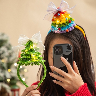 新款发光圣诞树发箍扭扭棒diy材料包头饰儿童圣诞节装饰头箍拍照