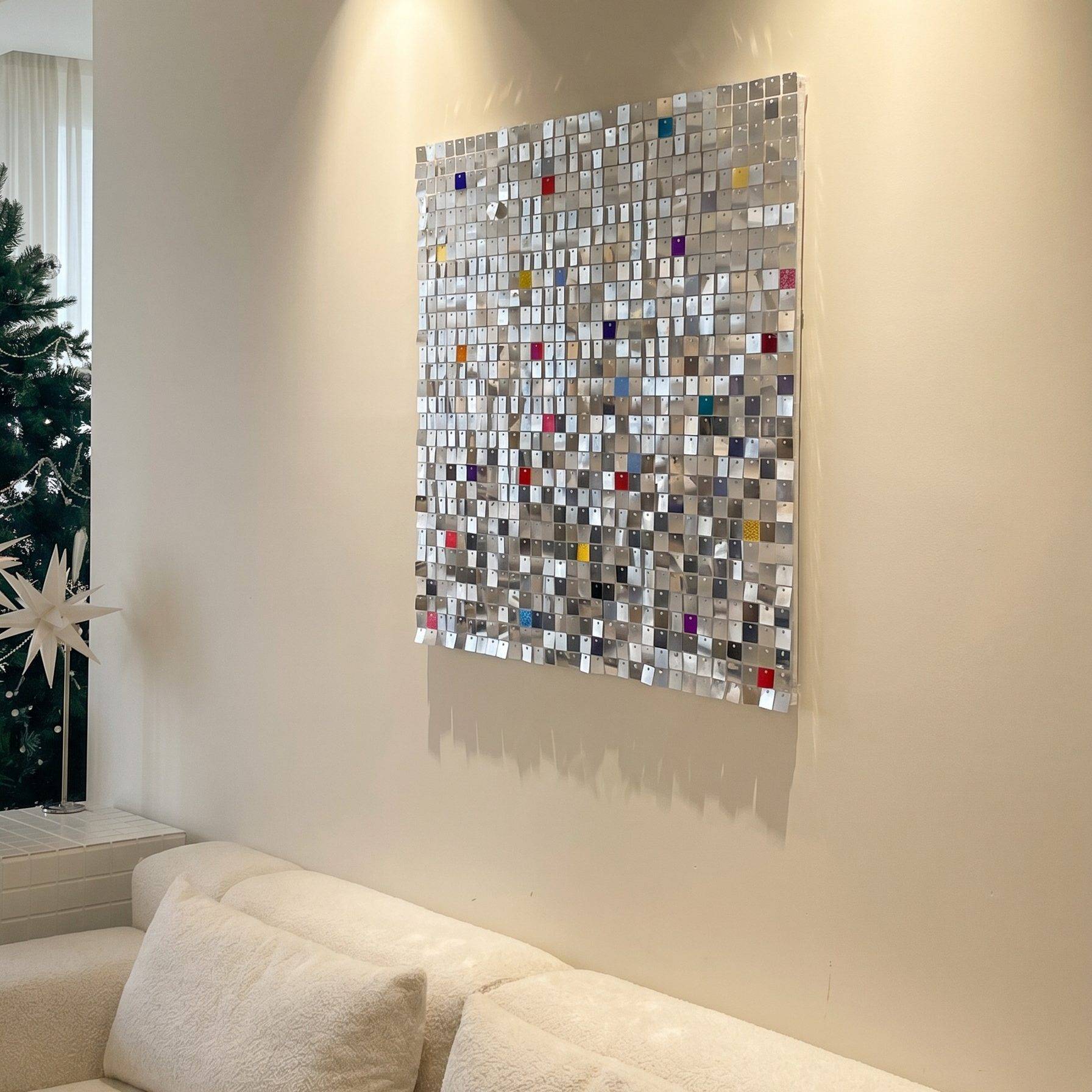 银色风动板亮片装饰画客厅卧室餐厅墙面挂画亮片幕墙闪光墙背景板