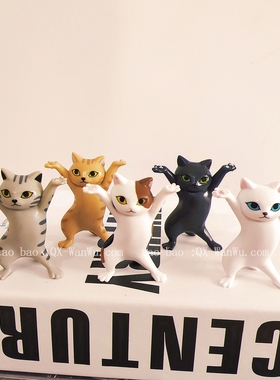 抖音同款妖娆猫举手托举猫网红玩具公仔手办模型笔架笔托桌面摆件