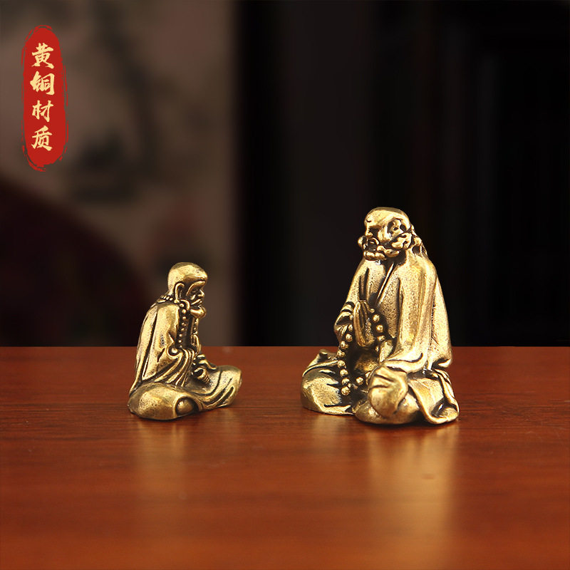古典达摩祖师摆件手把件桌面摆饰小铜器佛像工艺品纯黄铜饰品批发