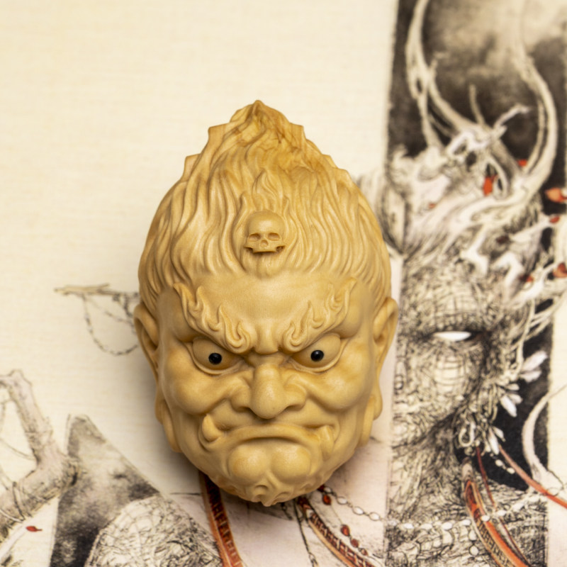 黄杨木雕不动明王手把挂件工艺品