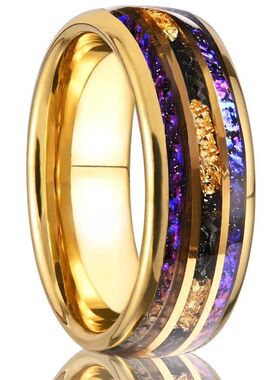 电镀球面戒指镶嵌明星同款钨钢金奢华18K澳宝宽8纯手工金箔戒指