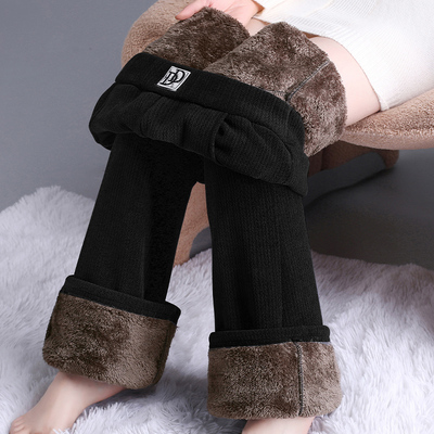 欧棉绒微喇裤女秋冬松紧腰马蹄裤