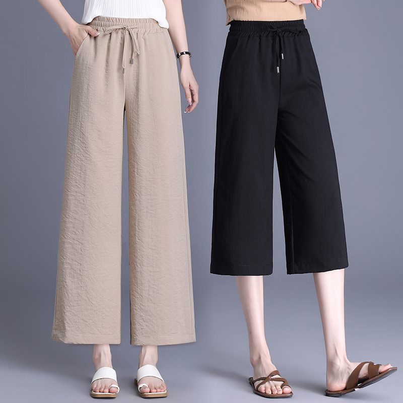 棉麻阔腿裤女2025新款夏季薄款高腰垂感大码胖mm200斤显瘦直筒裤