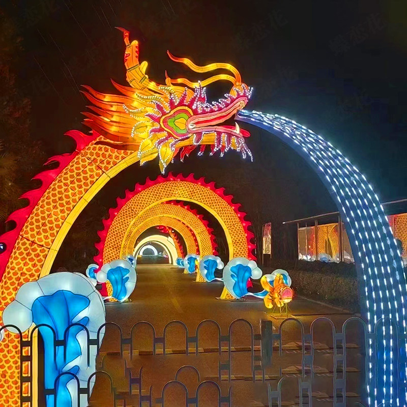 中国神龙吐水造型花灯 景区露营地拱门隧道 夜游亮化龙型花灯拱门