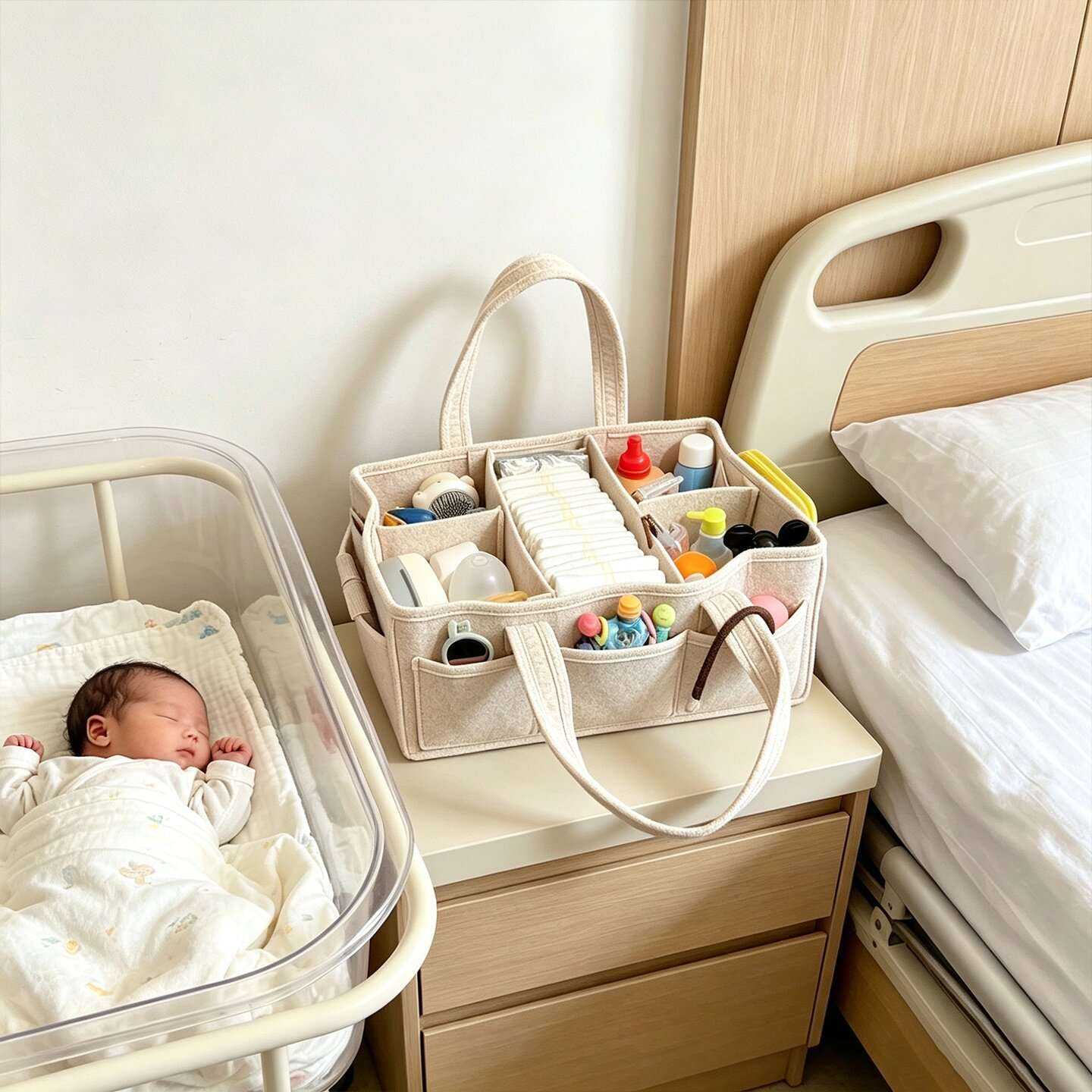 大容量妈咪包母婴外出轻便分格收纳毛毡手提包孕妇待产包收纳袋