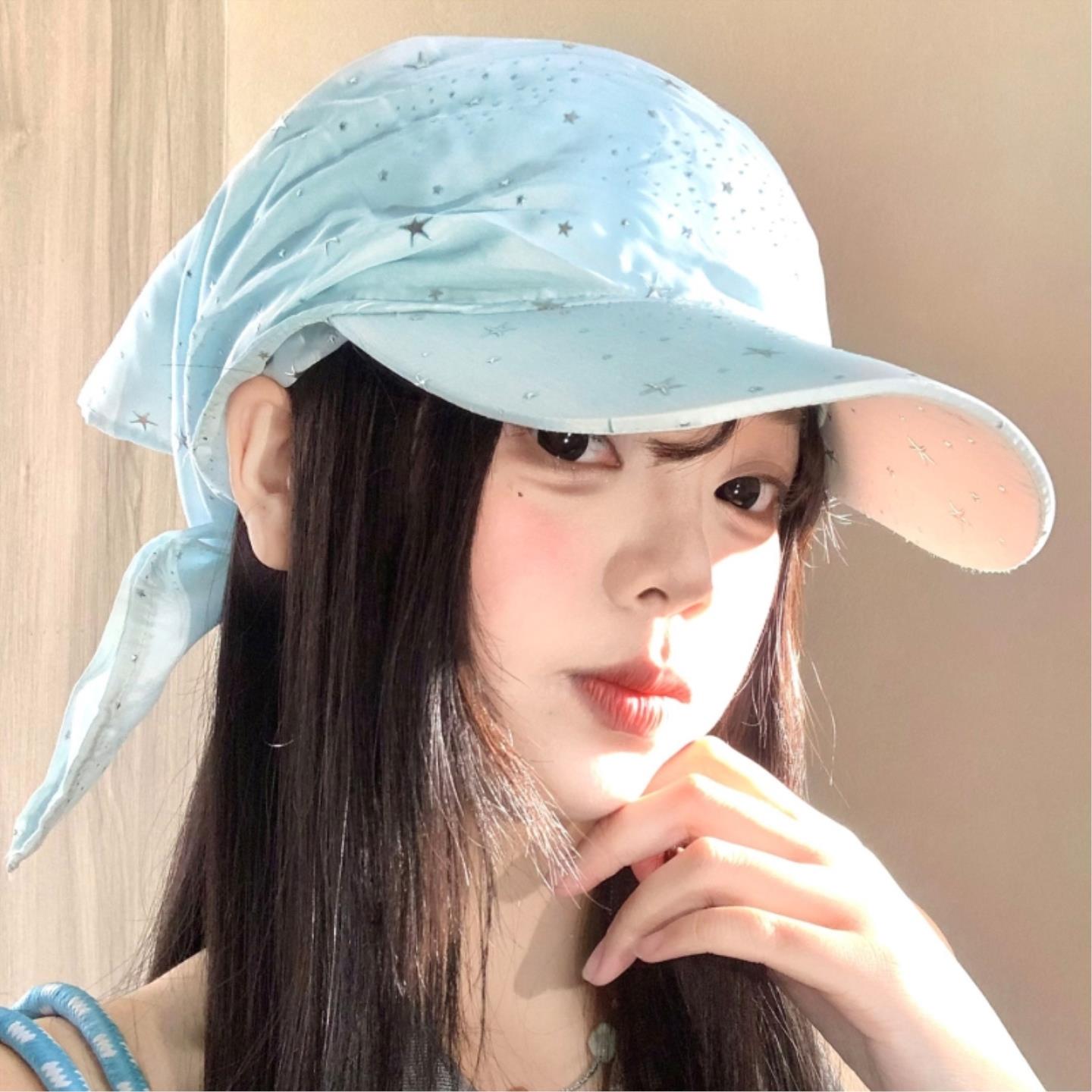 蓝色满天星绑带头巾帽子女夏季小众时髦辣妹鸭舌帽显脸小棒球帽子