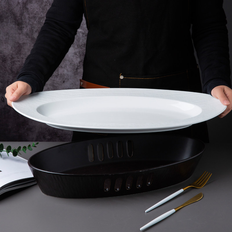 大号黑白色陶瓷鱼盘石纹网红汤盘创意私房菜馆子酒店饭店餐厅餐具,餐饮具,盘,淘宝优惠券,粉丝福利购,淘宝优惠卷