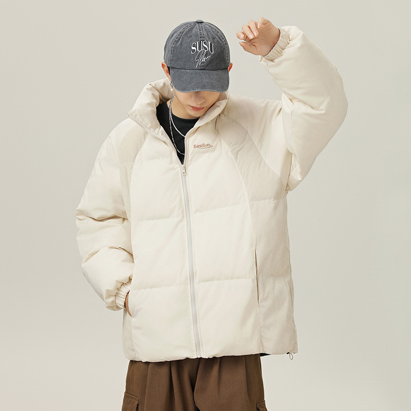 美式灯芯条拼接加厚立领棉服