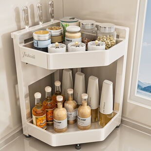 厨房台面转角调料置物架台面调料品调味料罐收纳盒双层厨房收纳架