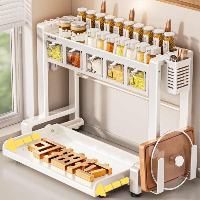 抽拉式厨房调料品置物架多功能台面放调味料瓶罐放置架筷子收纳盒
