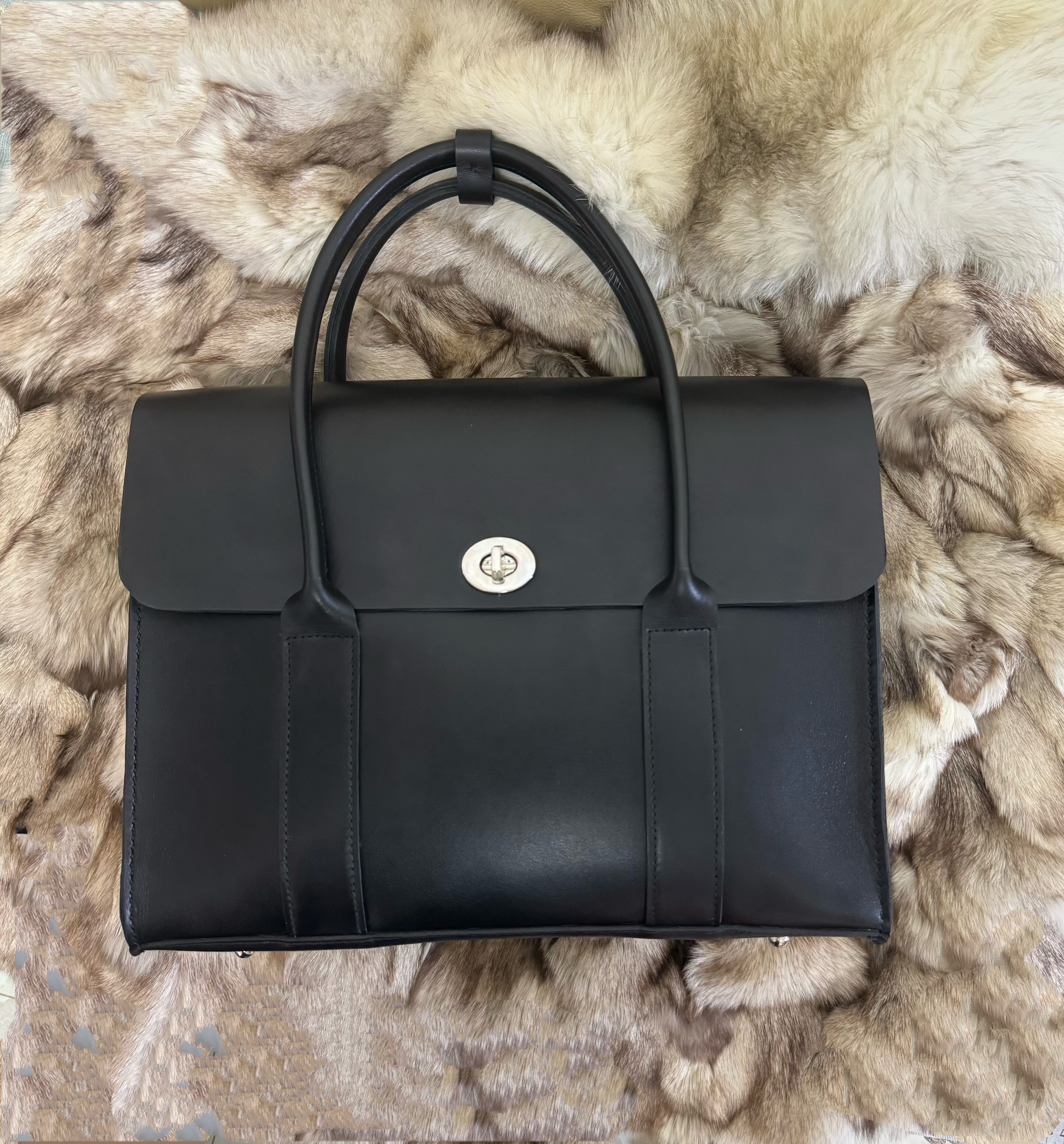 手工头层牛皮手提包黑色 真皮电脑文件包通勤办公邮差包男女通用