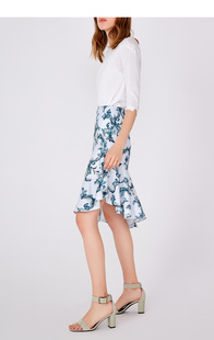 女装 夏季 不规则拼接荷叶边印花鱼尾裙开叉半身裙 尾dan