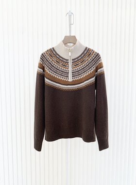 2025秋冬新款女装费尔岛休闲百搭套头半拉链立领羊毛衫之he同款