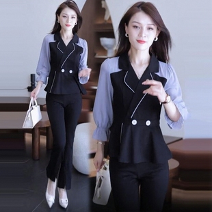 套装 新款 女装 秋装 显瘦两件套 减龄设计感小众洋气质上衣小衫 阔腿裤