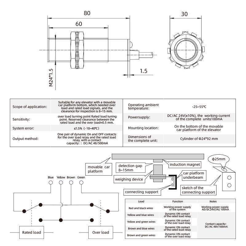 FUYIDE电梯载荷检测装置FYD-XP2超载感应器 满载称重开关原装配件