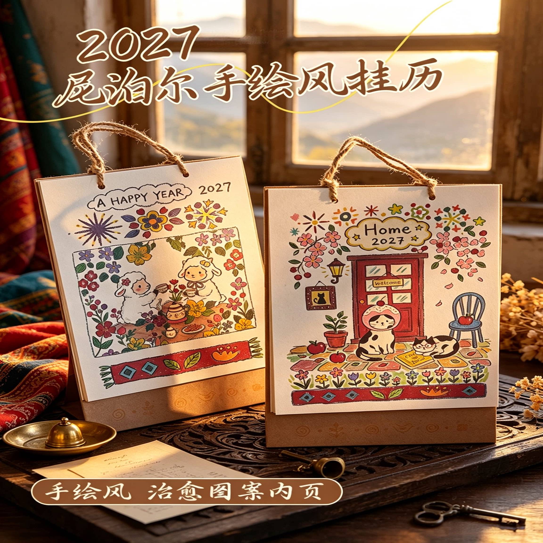 2027年新款创意尼泊尔手绘日历桌面摆件台历记事本打卡挂月历2026