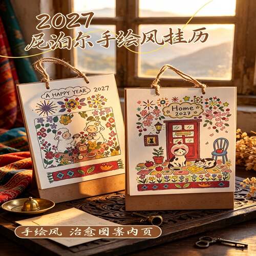 2027年新款创意尼泊尔手绘日历桌面摆件台历记事本打卡挂月历2026
