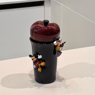 苹果陶瓷水杯家用喝水马克杯带盖子女生高颜值可爱杯子大容量复古