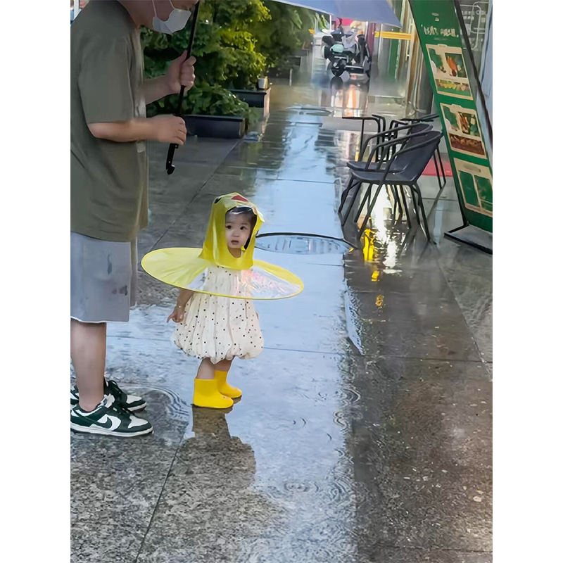 儿童雨伞小黄鸭飞碟雨衣学生上学专用斗篷式雨伞帽幼儿园宝宝雨披