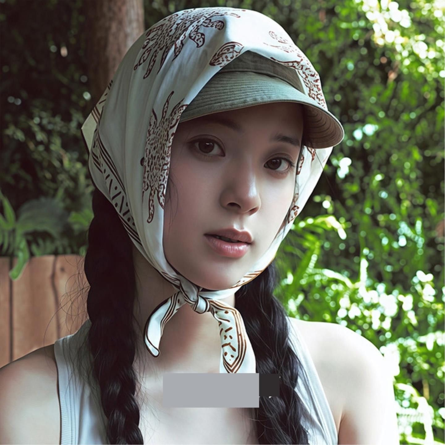 欧阳娜娜同款白色向日葵头巾女2026新款美式复古防晒包头巾小方巾