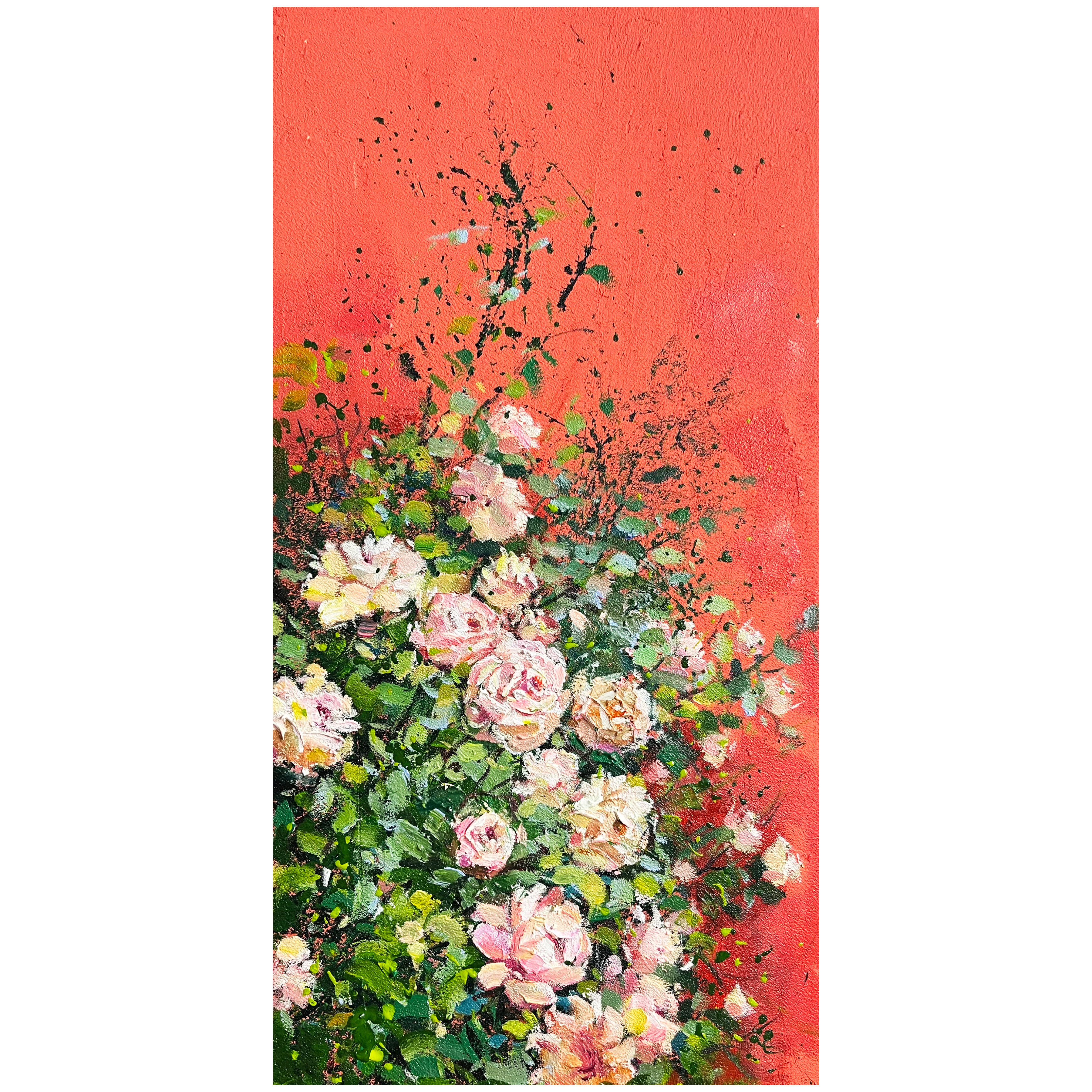 龙贵枫纯手绘油画山茶花中式装饰画客厅玄关挂画丙烯油墨画壁画图片