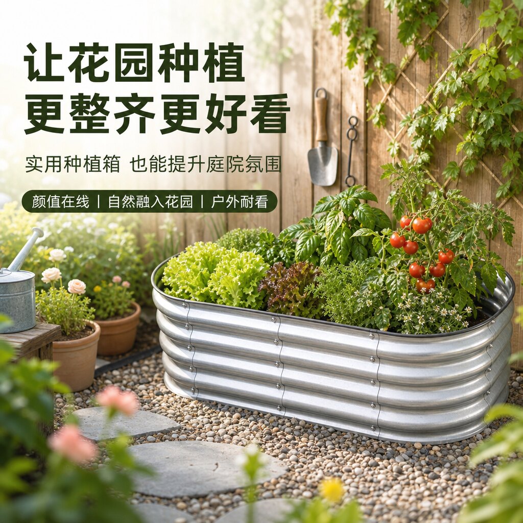 户外庭院镀锌钢板种植箱不弯腰