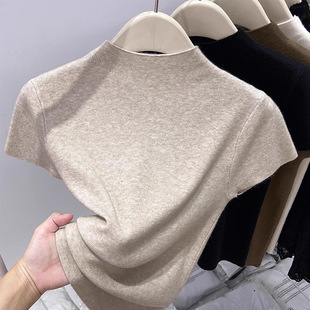 秋季新款女装韩系短袖针织衫T恤修身显瘦打底衫内搭毛衣短款上衣