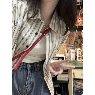 港味条纹衬衫 vintage设计感小众宽松垂感防晒衬衣外套 女夏季 短袖
