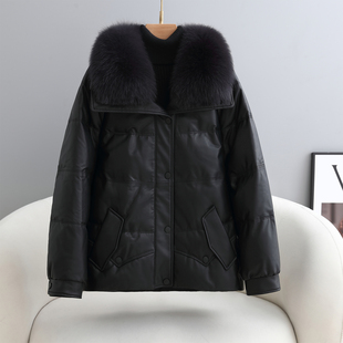 2025冬季新款真皮绵羊皮羽绒服短款可拆卸狐狸毛领中老年妈妈装
