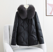 真皮羽绒服女短款 2025冬新款 加厚狐狸毛领皮草绵羊皮妈妈海宁皮衣